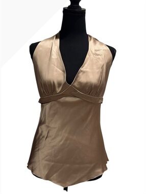 Walter Beige Satin Halter Top with Tie Back 100% Silk